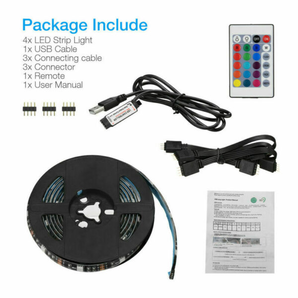 4x50CM USB 5V RGB LED Strip Background Light Remote Kit For TV Computer Lamp - immagine 4