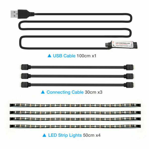 4x50CM USB 5V RGB LED Strip Background Light Remote Kit For TV Computer Lamp - immagine 7