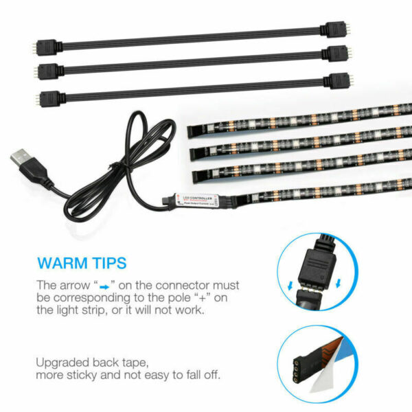 4x50CM USB 5V RGB LED Strip Background Light Remote Kit For TV Computer Lamp - immagine 8