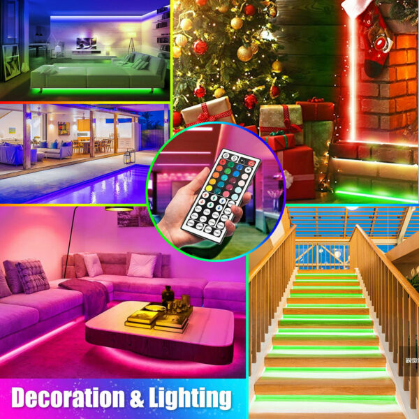 16.4FT RGB Flexible 300LED Strip Light SMD Remote Fairy Lights Room TV Party Bar  LED Strip Light Remote Fairy Light Room Party Waterproof - immagine 4