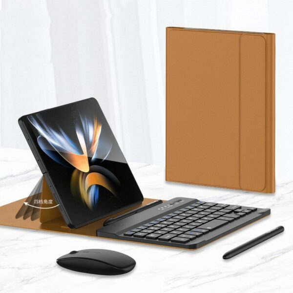 Wireless Keyboard Folding Leather Case Folding Mobile Phone Creative Holder Bluetooth Mouse - immagine 3