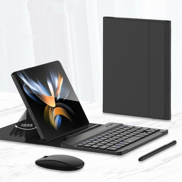 Wireless Keyboard Folding Leather Case Folding Mobile Phone Creative Holder Bluetooth Mouse - immagine 5