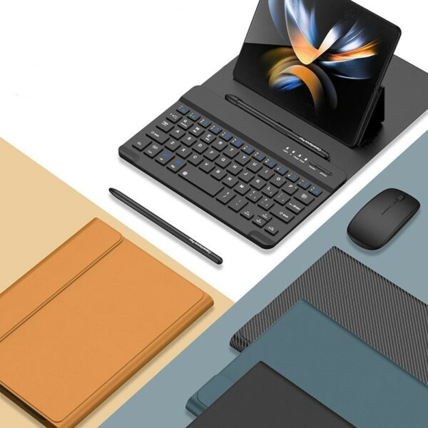 Wireless Keyboard Folding Leather Case Folding Mobile Phone Creative Holder Bluetooth Mouse - immagine 2